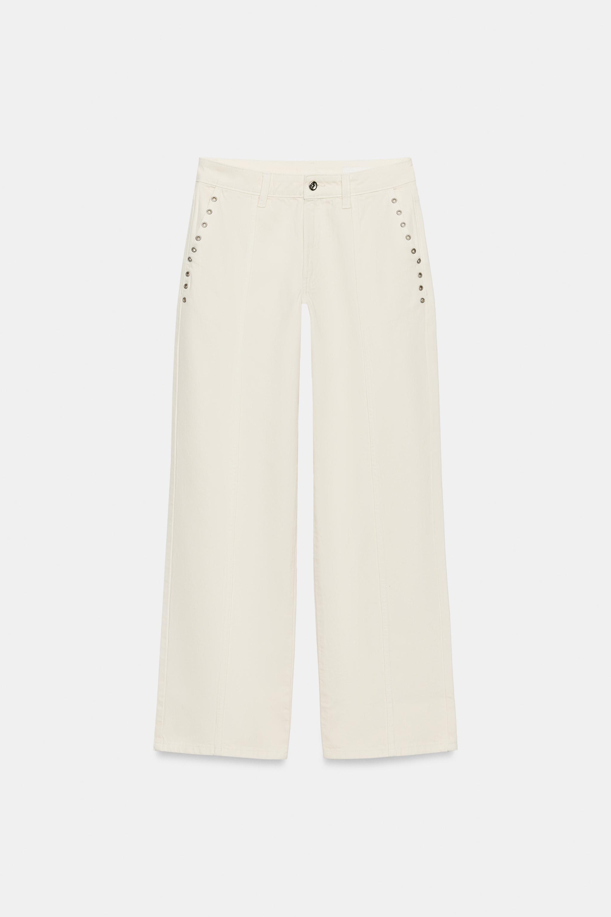 LOW-RISE EYELET STRAIGHT PANTS